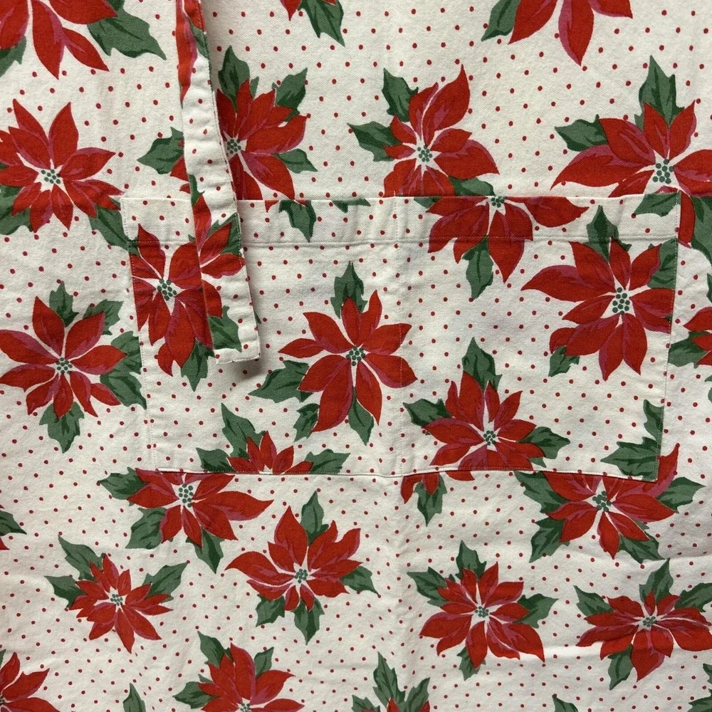 Christmas Bib Apron Handmade Poinsettias Polka Dots Red Green,‎ Cotton Man/Woman